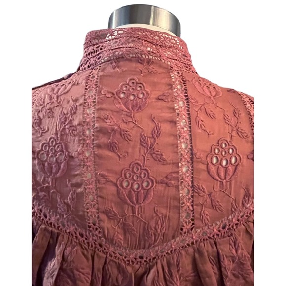 ULLA JOHNSON Crochet Dress  Fleur Broderie Anglaise Cotton and Silk-blend Midi 2 - Picture 3 of 13